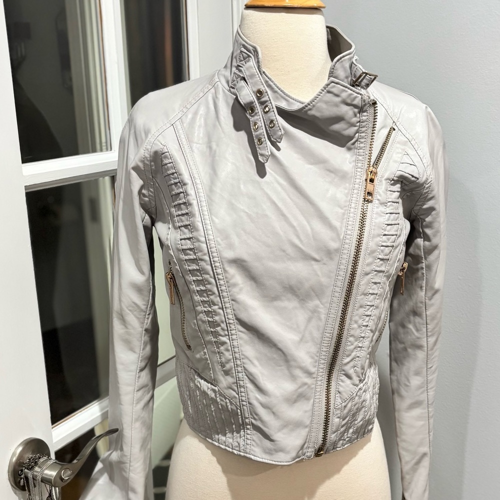 Blank NYC Light Gray Faux Leather Jacket